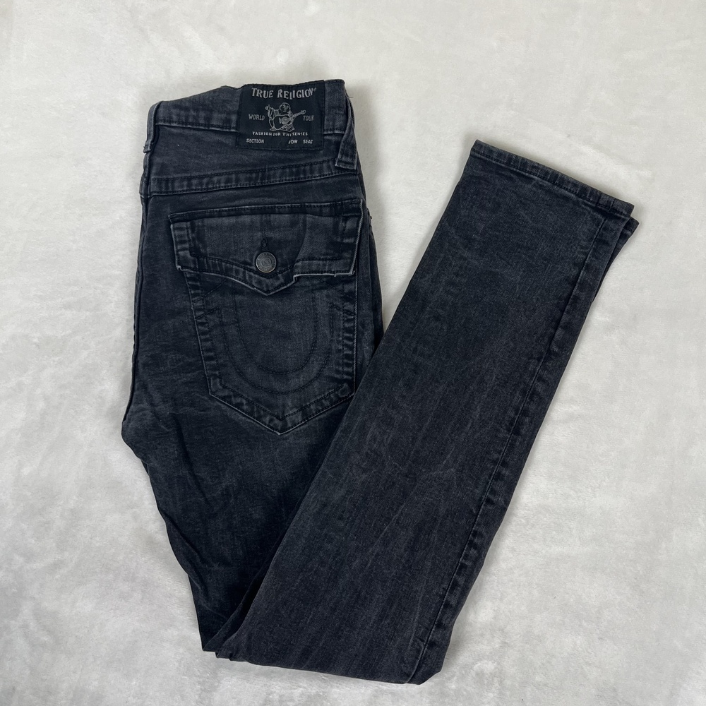 True Religion Rocco Relaxed Skinny Jeans Mens 34x34 Black Denim Dark Wash